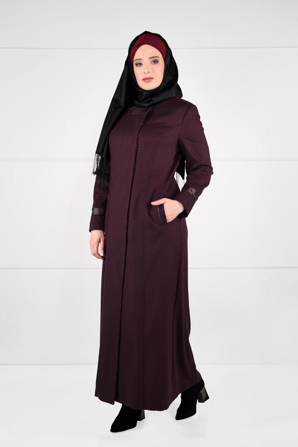 Vêtements hijab ROUGE BORDEAUX MANTEAU EN LAINE À BOUTONNÉ 9616 - TRENDTESETTÜR