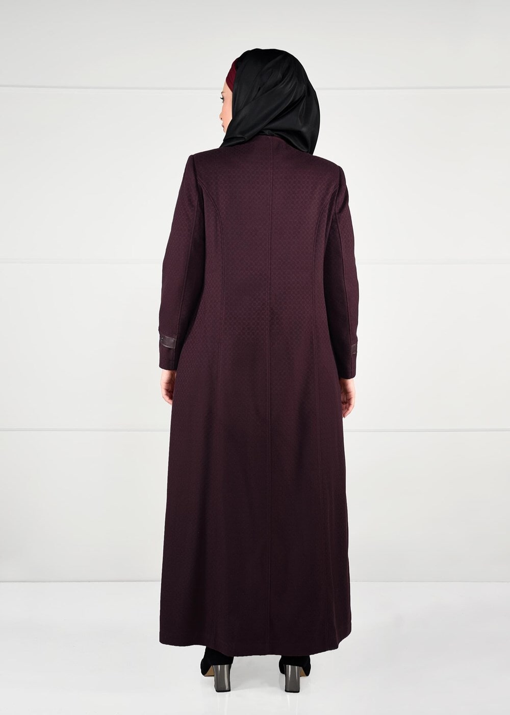 Vêtements hijab ROUGE BORDEAUX MANTEAU EN LAINE À BOUTONNÉ 9616