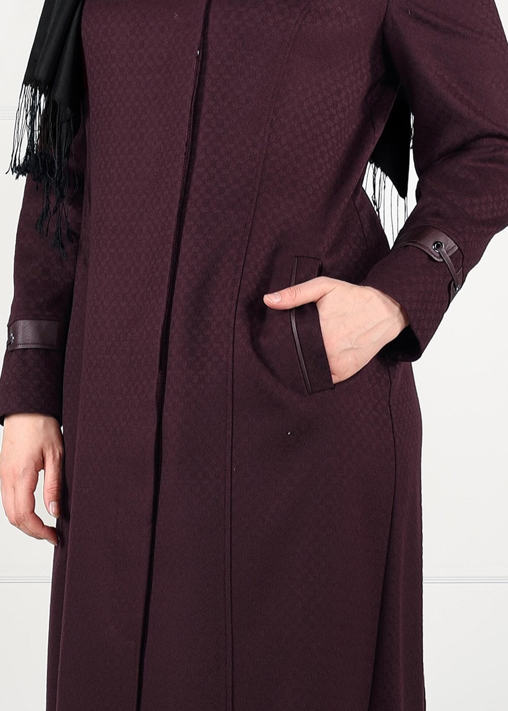 Vêtements hijab ROUGE BORDEAUX MANTEAU EN LAINE À BOUTONNÉ 9616