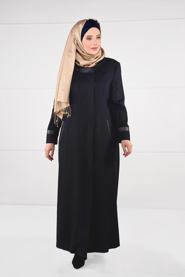 Vêtements hijab BLEU MARINE MANTEAU EN LAINE À BOUTONNÉ 9616 - TRENDTESETTÜR