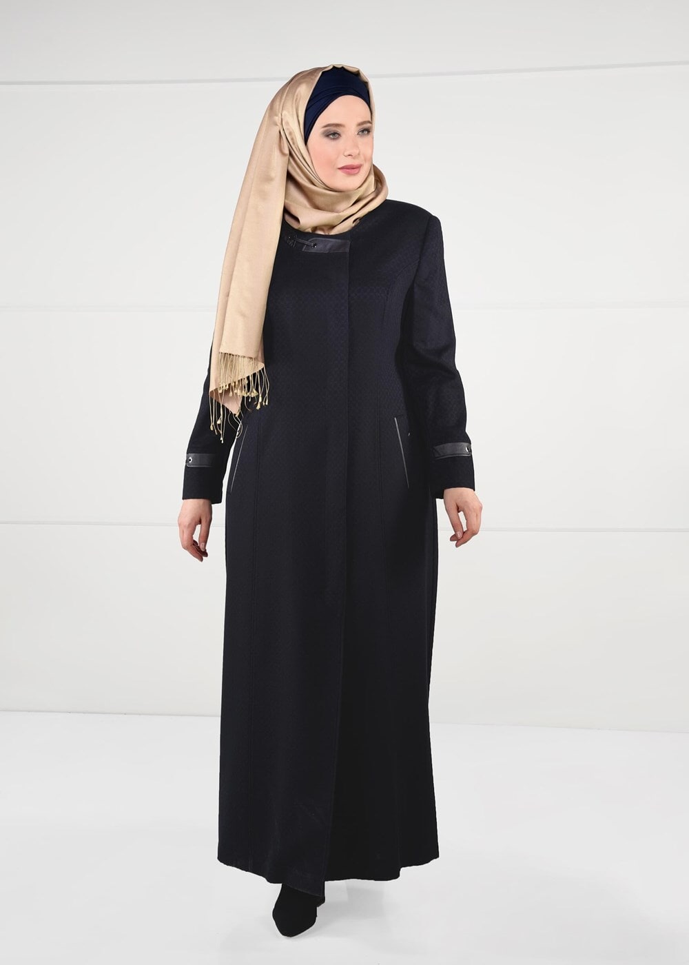 Hijab clothing NAVY BLUE WALKER COAT WITH POCKETS 9616 