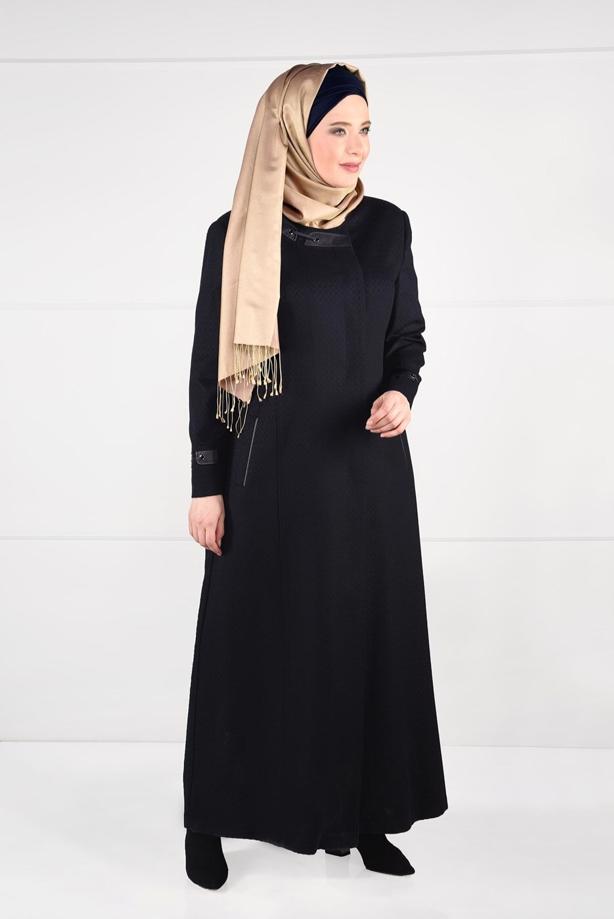 Vêtements hijab BLEU MARINE MANTEAU EN LAINE À BOUTONNÉ 9616 - TRENDTESETTÜR