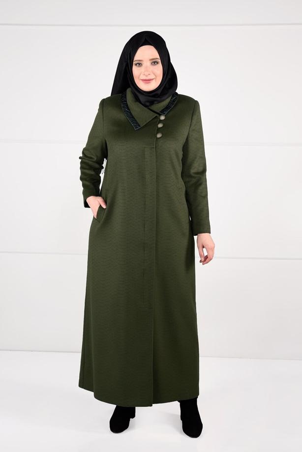 Vêtements hijab KAKI MANTEAU À BOUTONNÉ 9620 - TRENDTESETTÜR