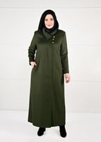 Tesettür giyim HAKİ DÜĞME DETAYLI MANTO 9620 