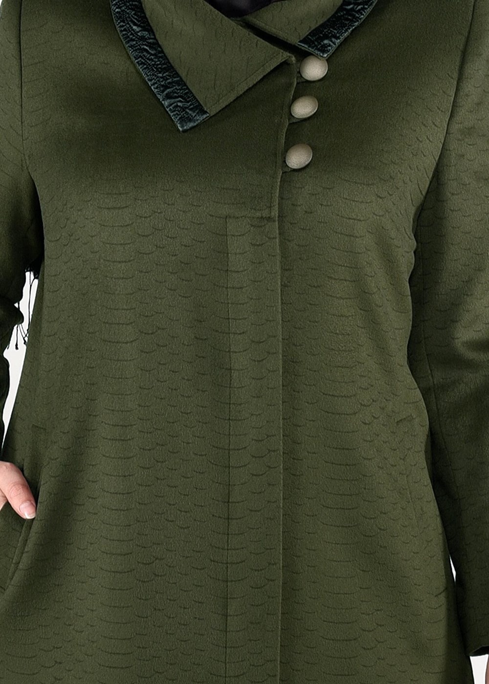 Tesettür giyim HAKİ DÜĞME DETAYLI MANTO 9620 