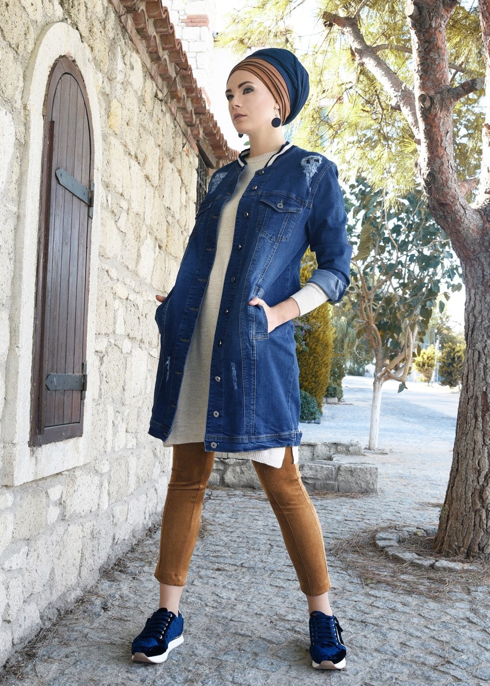 Tesettür giyim TABA LİKRALI SÜET PANTOLON 1664