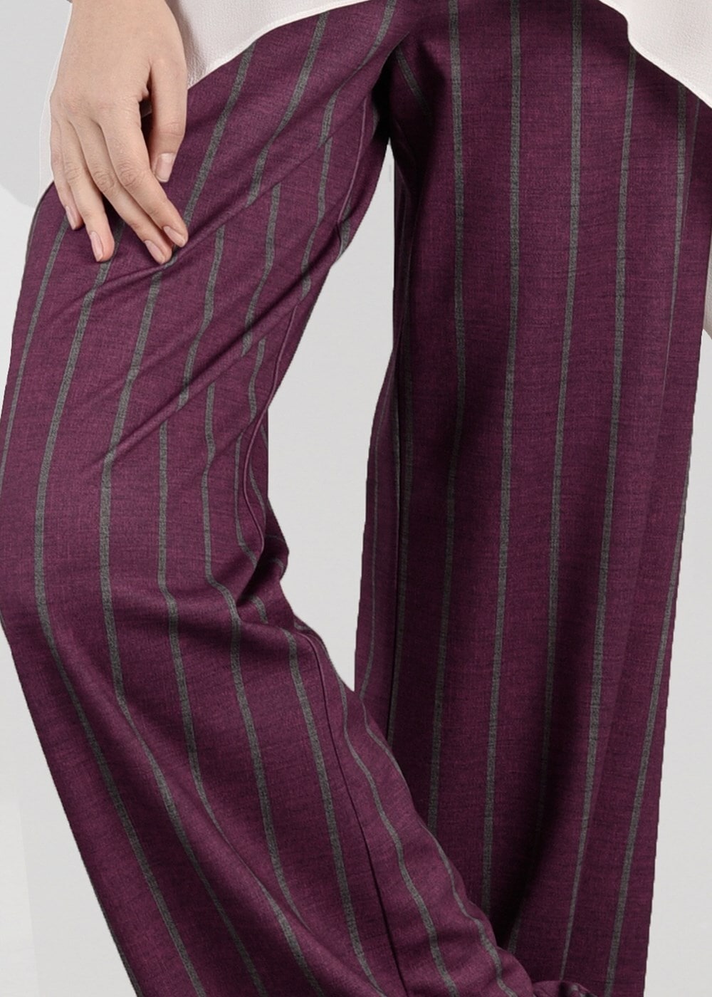 Tesettür giyim BORDO ÇİZGİLİ SALAŞ PANTOLON 7034