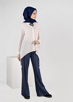 Tesettür giyim LACİVERT ÇİZGİLİ SALAŞ PANTOLON 7034