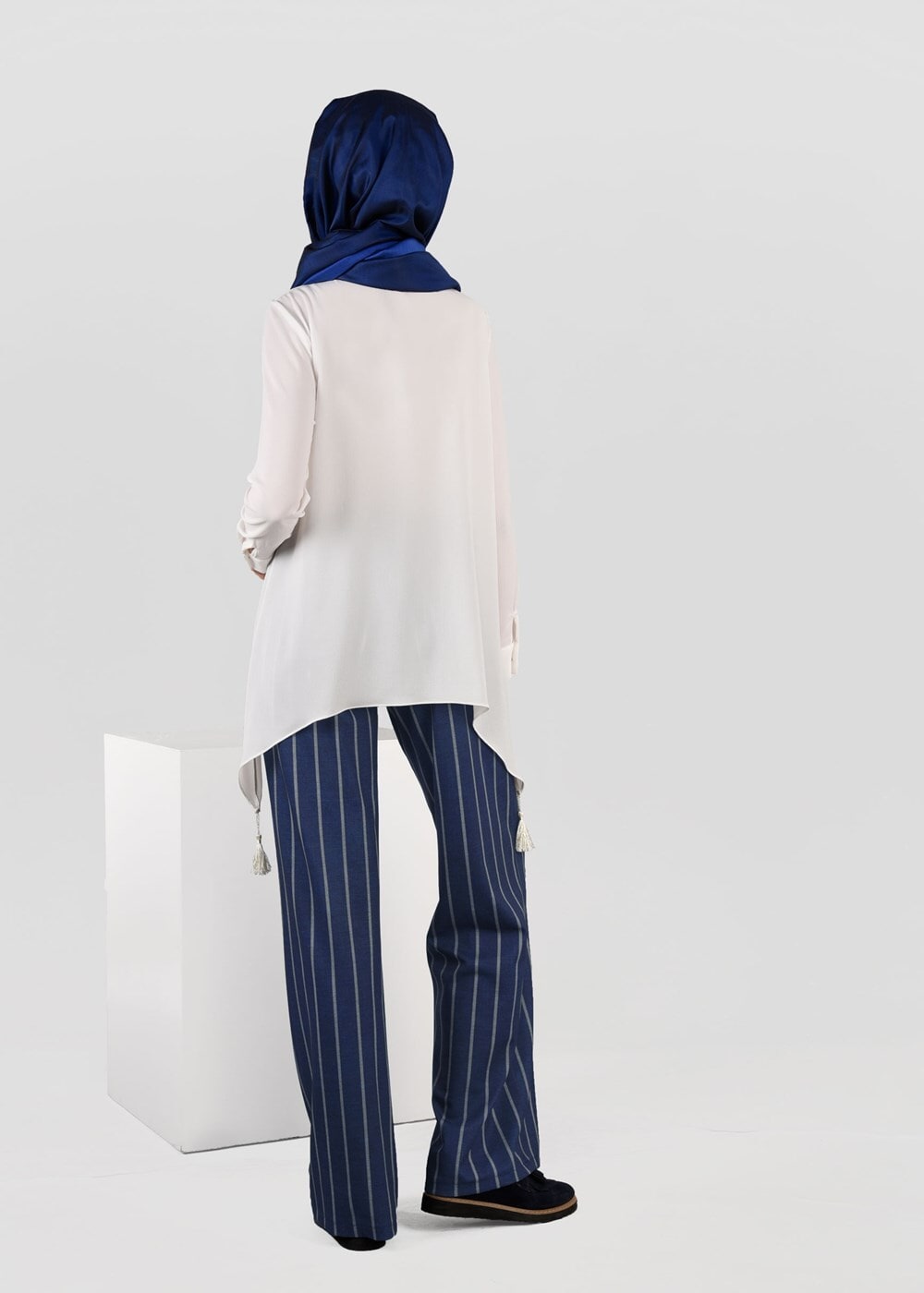 Tesettür giyim LACİVERT ÇİZGİLİ SALAŞ PANTOLON 7034