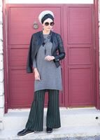 Tesettür giyim GRİ ÇİZGİLİ SALAŞ PANTOLON 7034