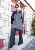 Tesettür giyim GRİ ÇİZGİLİ SALAŞ PANTOLON 7034