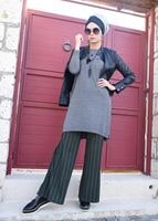 Tesettür giyim GRİ ÇİZGİLİ SALAŞ PANTOLON 7034