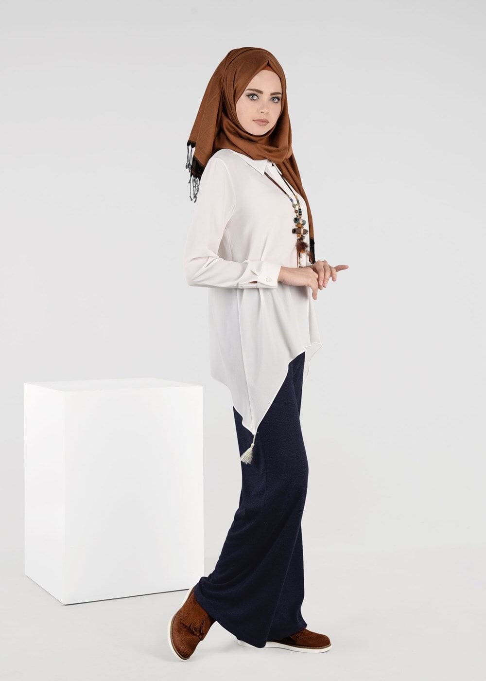 Tesettür giyim LACİVERT ÖRME BOL KESİM PANTOLON 7035 