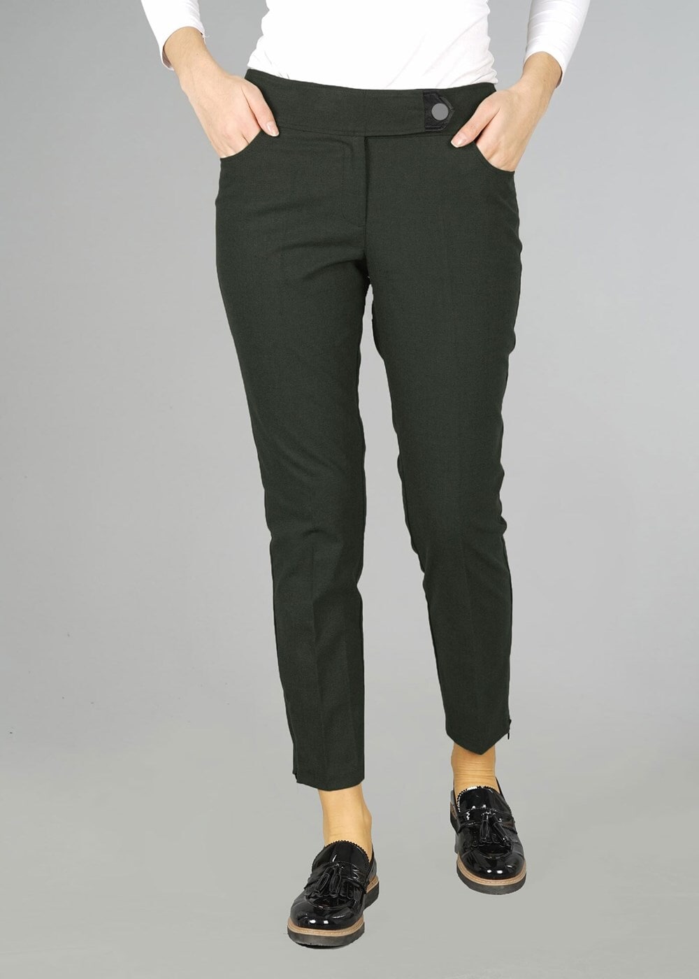 Tesettür giyim HAKİ PAÇALARI FERMUAR DETAYLI PANTOLON 7048