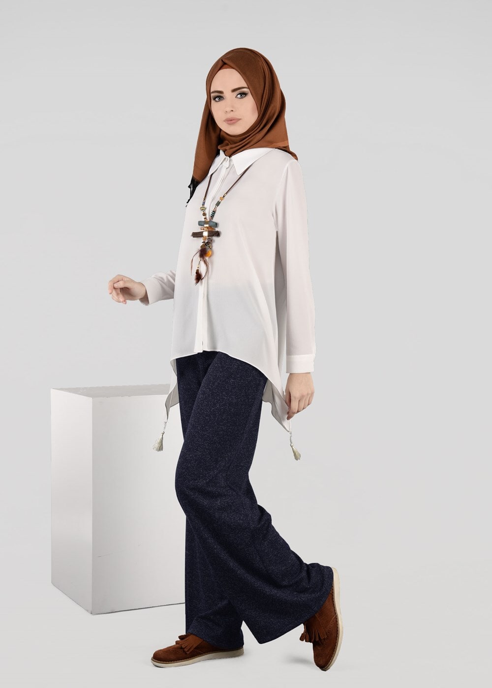 Tesettür giyim LACİVERT GENİŞ PAÇA PANTOLON 7061