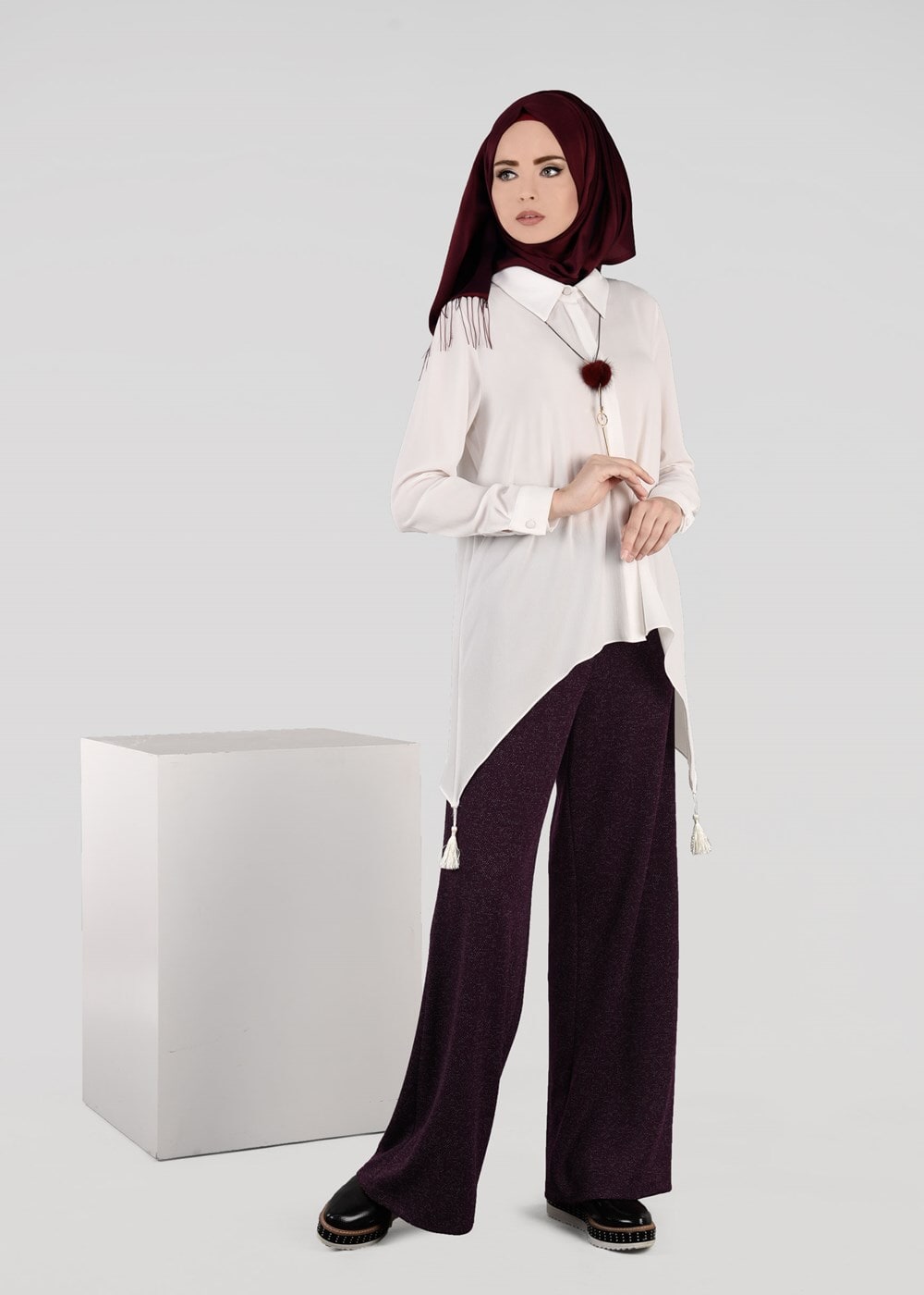 Tesettür giyim MÜRDÜM GENİŞ PAÇA PANTOLON 7061