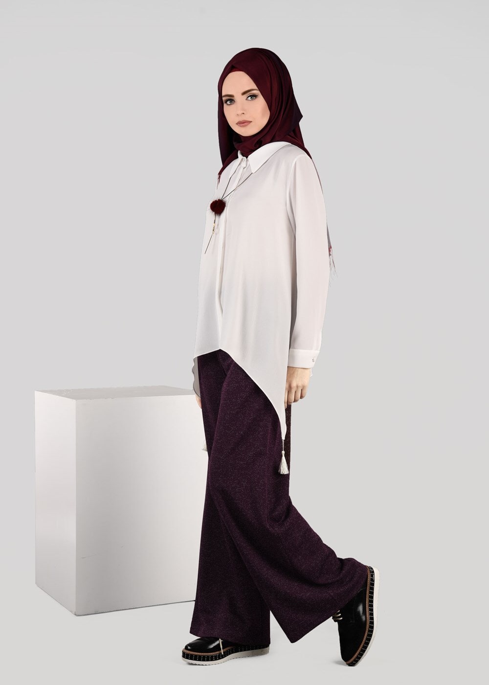 Tesettür giyim MÜRDÜM GENİŞ PAÇA PANTOLON 7061