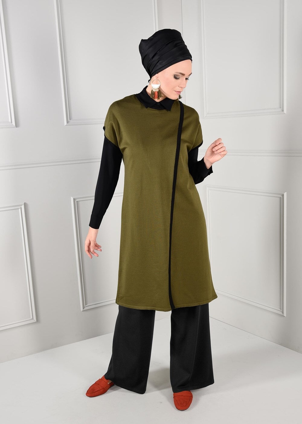 Tesettür giyim SİYAH GENİŞ KESİM TRİKO PANTOLON 7220