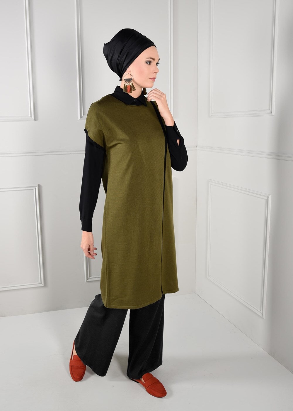 Tesettür giyim SİYAH GENİŞ KESİM TRİKO PANTOLON 7220