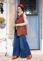 Tesettür giyim MAVİ BOL KESİM KEMERLİ DENİM PANTOLON 8915 