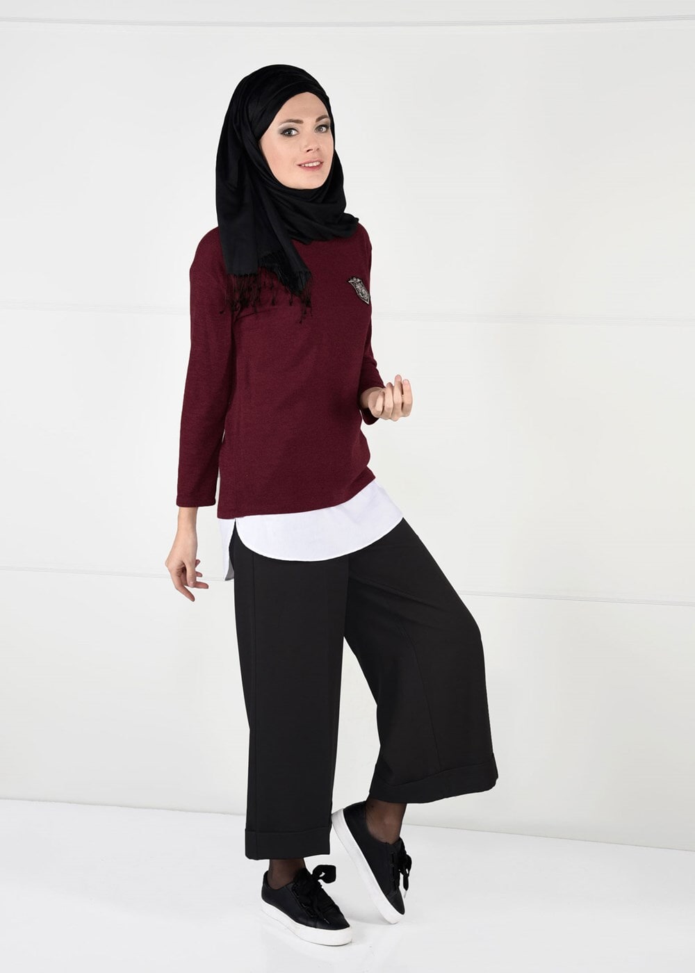 Tesettür giyim SİYAH SÜET LASTİKLİ PANTOLON  9954 