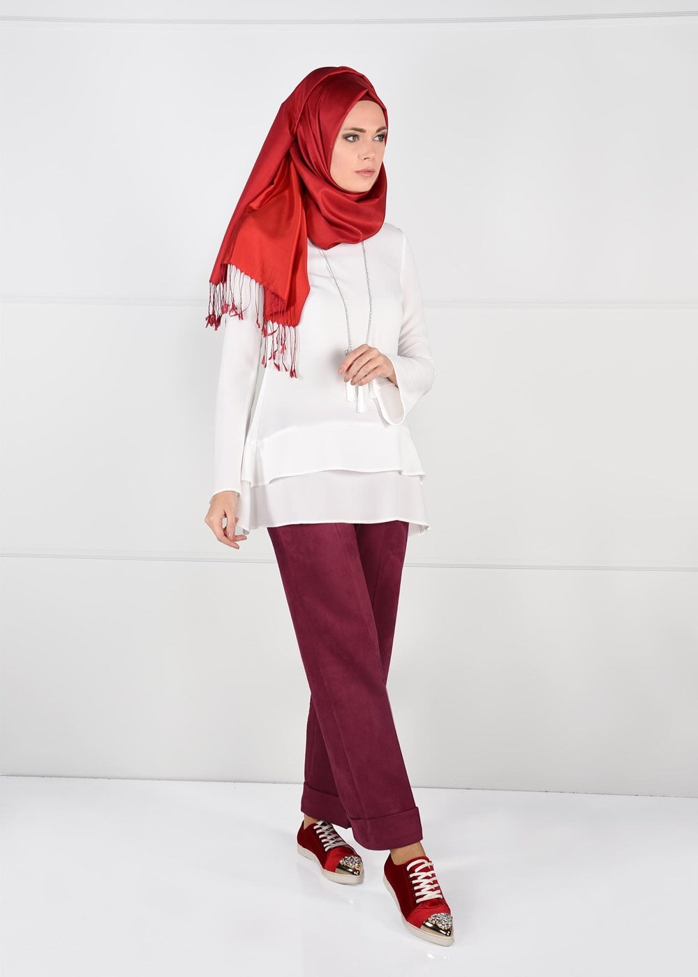 Hijab clothing CLARET RED SUEDE PANTS 9954 