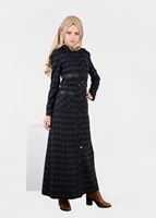Tesettür giyim LACİVERT SUNİ DERİ BİYE DETAYLI KARELİ PARDESÜ 1880-2