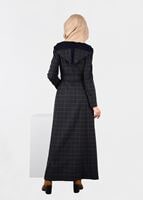 Tesettür giyim GRİ KARELİ KAPÜŞONLU PARDESÜ 1881-1