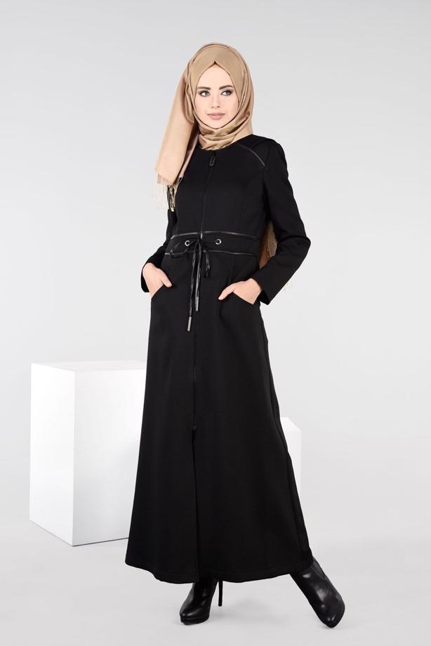 Tesettür giyim SİYAH BELİ BAĞCIKLI CEPLİ PARDESÜ 1923-1	 - TRENDTESETTÜR