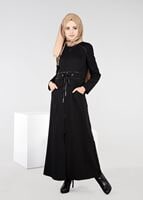 Tesettür giyim SİYAH BELİ BAĞCIKLI CEPLİ PARDESÜ 1923-1	