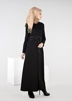 Tesettür giyim SİYAH BELİ BAĞCIKLI CEPLİ PARDESÜ 1923-1	