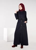Tesettür giyim LACİVERT BELİ BAĞCIKLI CEPLİ PARDESÜ 1923-1	