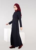 Tesettür giyim LACİVERT BELİ BAĞCIKLI CEPLİ PARDESÜ 1923-1	