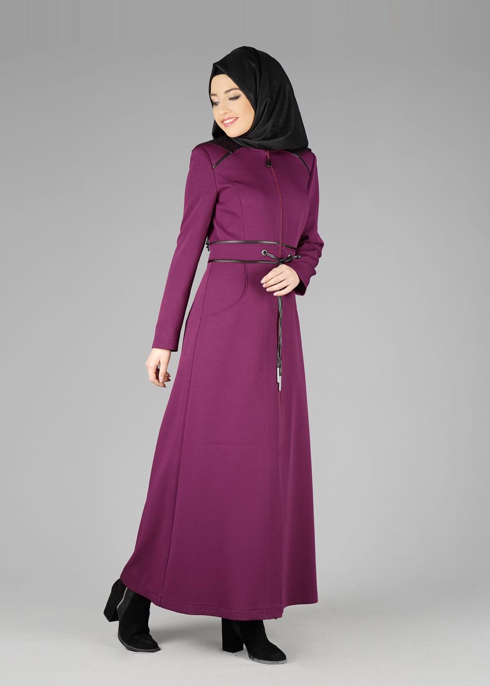 Tesettür giyim MOR BELİ BAĞCIKLI CEPLİ PARDESÜ 1923-1	