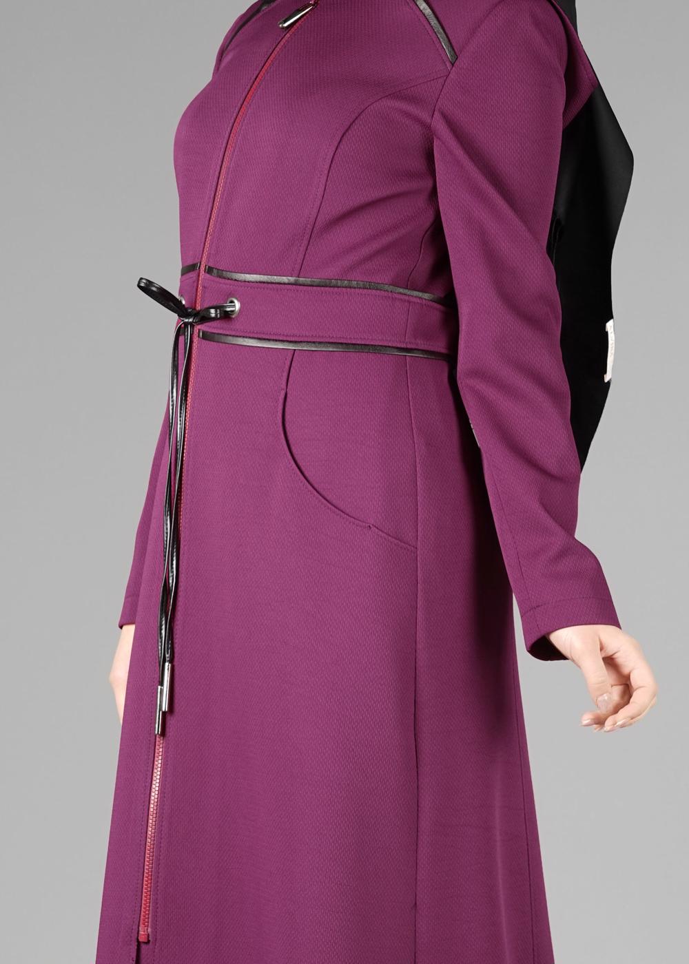 Tesettür giyim MOR BELİ BAĞCIKLI CEPLİ PARDESÜ 1923-1	
