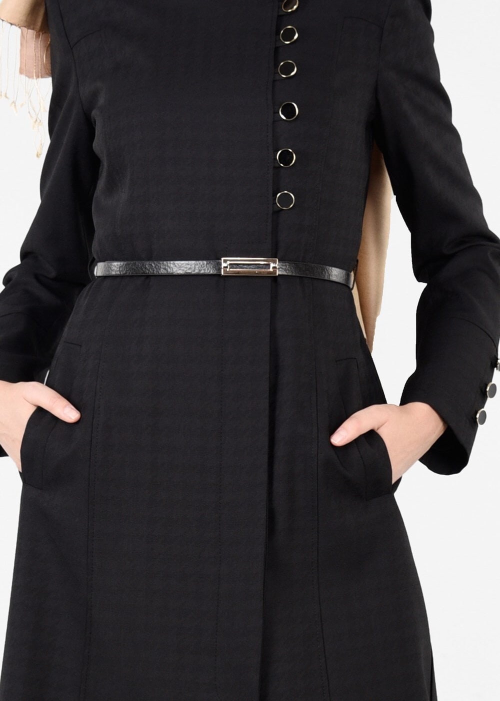 Tesettür giyim SİYAH DÜĞME DETAYLI PARDESÜ 1854