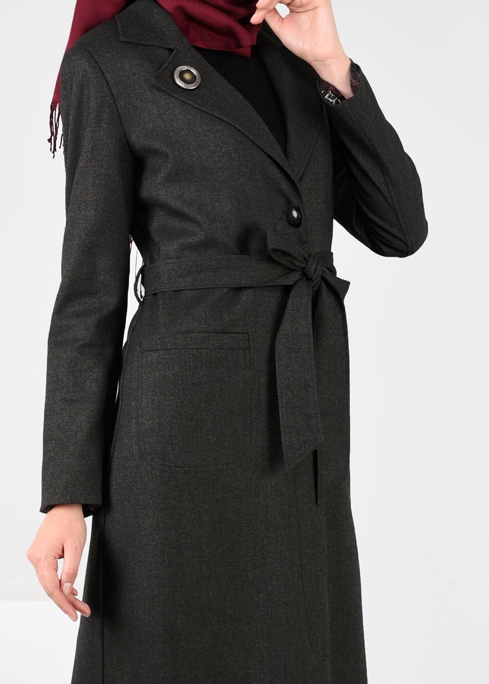 Tesettür giyim SİYAH BROŞLU İNCE KAŞE PARDESÜ 1878	