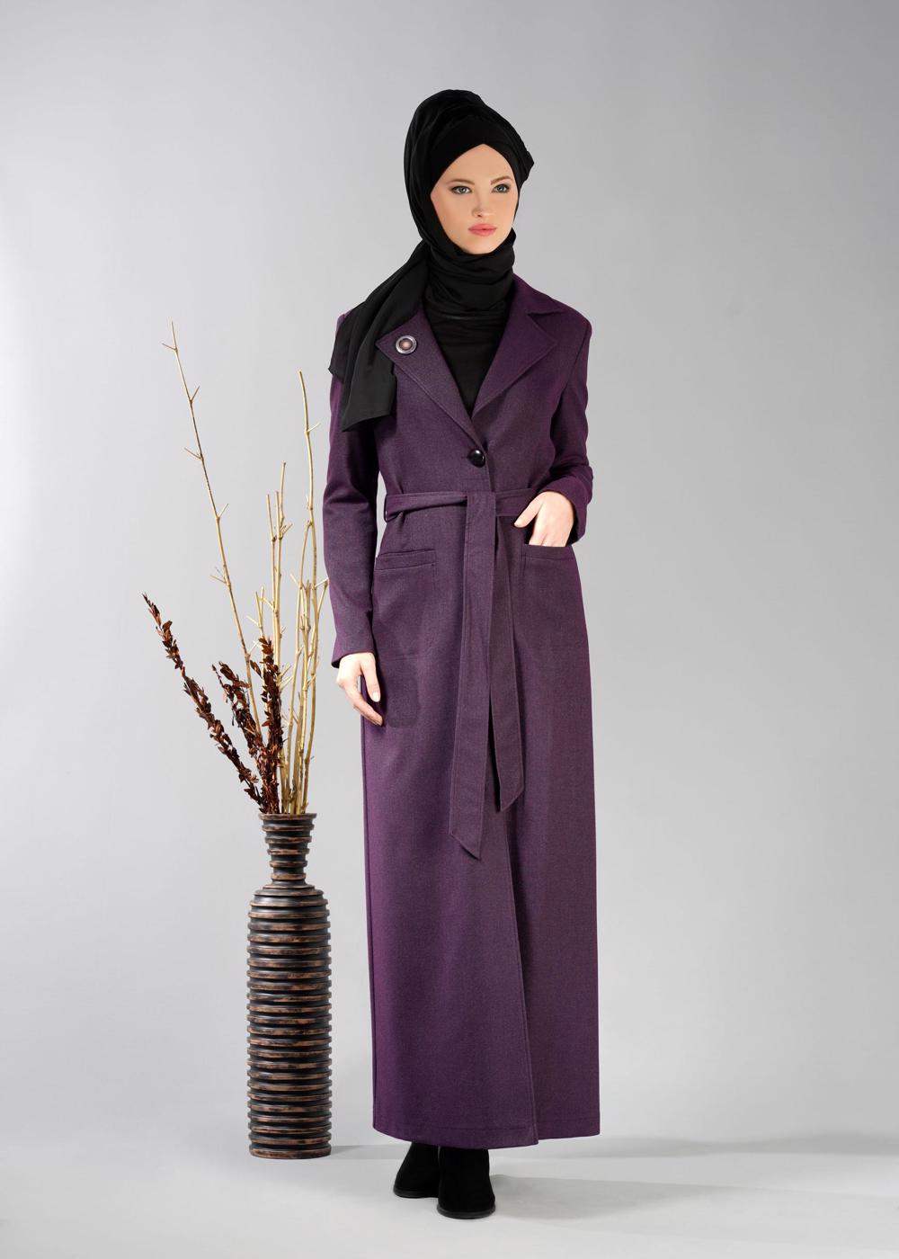 Tesettür giyim MOR BROŞLU İNCE KAŞE PARDESÜ 1878	