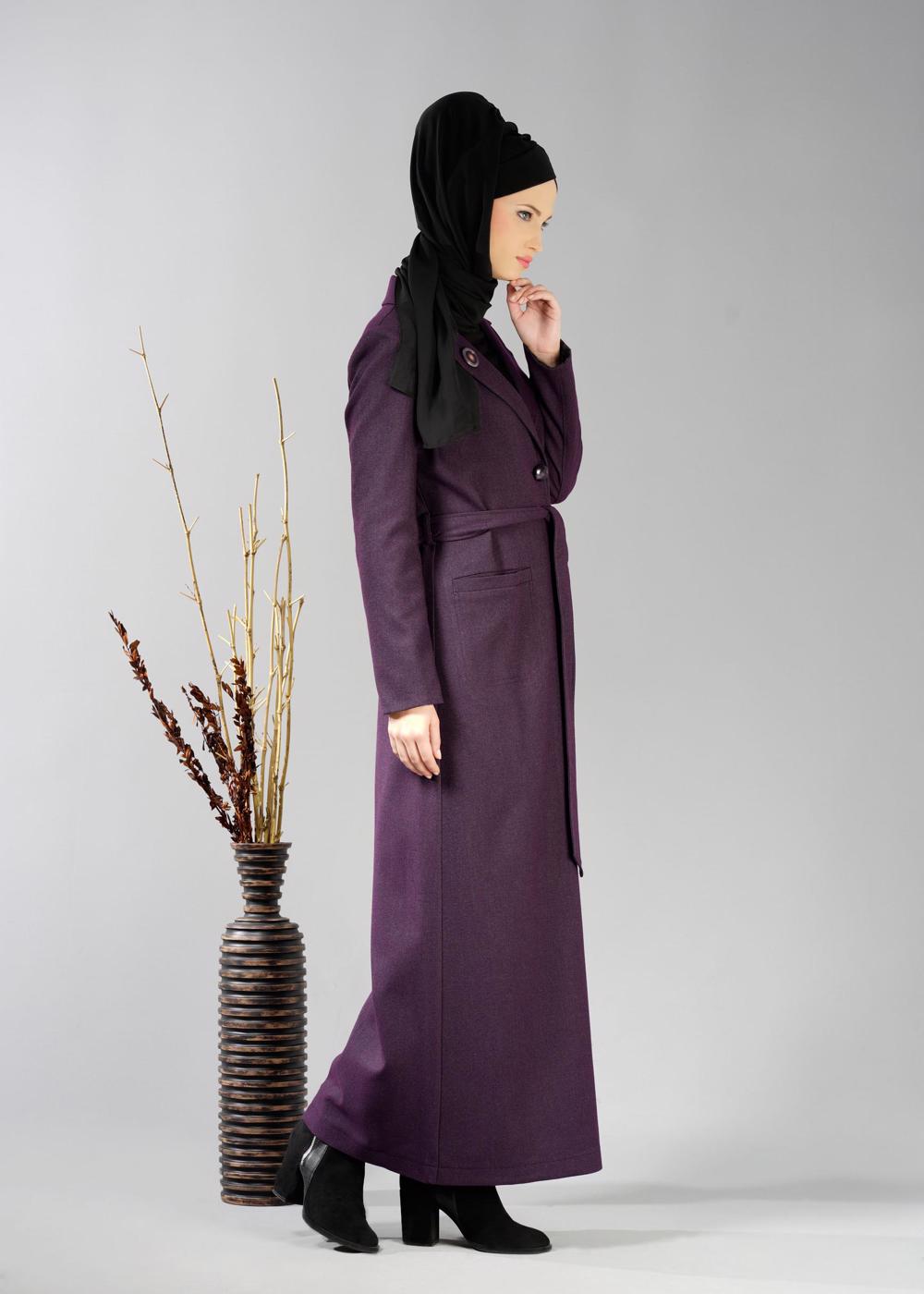 Tesettür giyim MOR BROŞLU İNCE KAŞE PARDESÜ 1878	