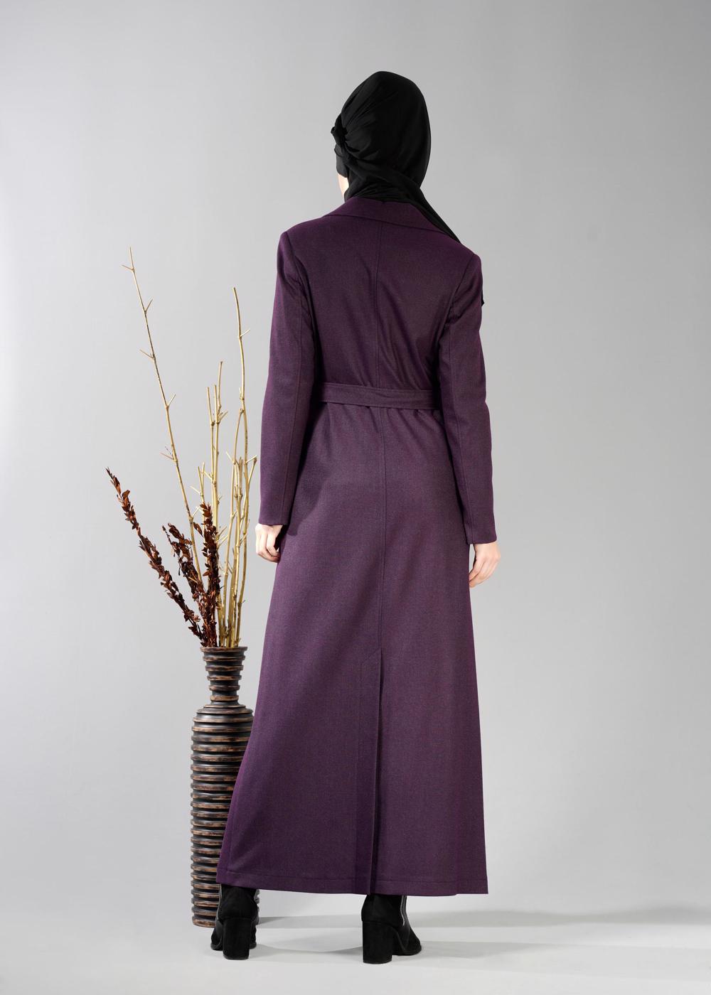 Tesettür giyim MOR BROŞLU İNCE KAŞE PARDESÜ 1878	