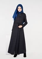 Tesettür giyim KAHVE HAKİM YAKA KUŞAKLI PARDESÜ 1881