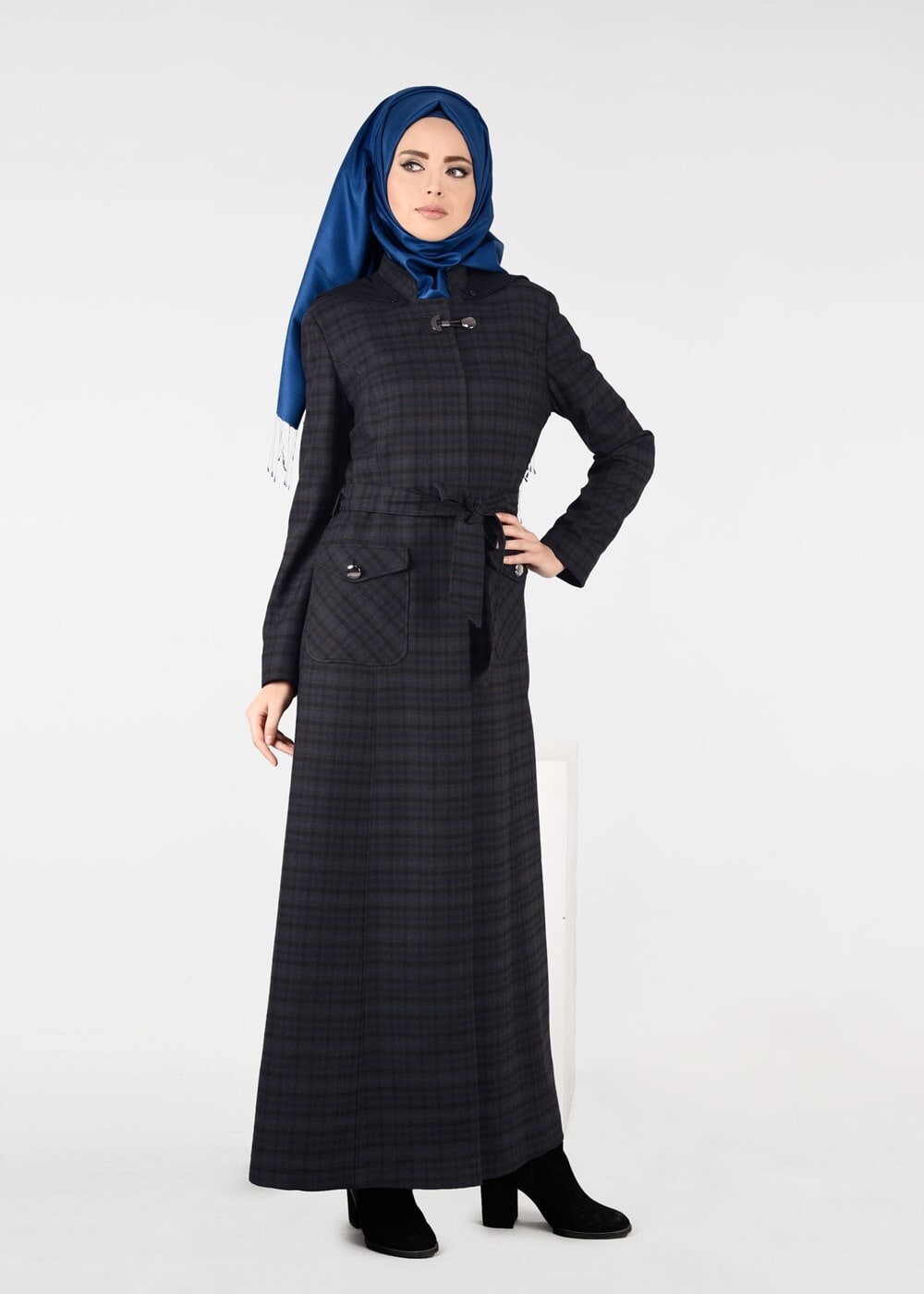 Tesettür giyim KAHVE HAKİM YAKA KUŞAKLI PARDESÜ 1881