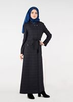 Tesettür giyim KAHVE HAKİM YAKA KUŞAKLI PARDESÜ 1881
