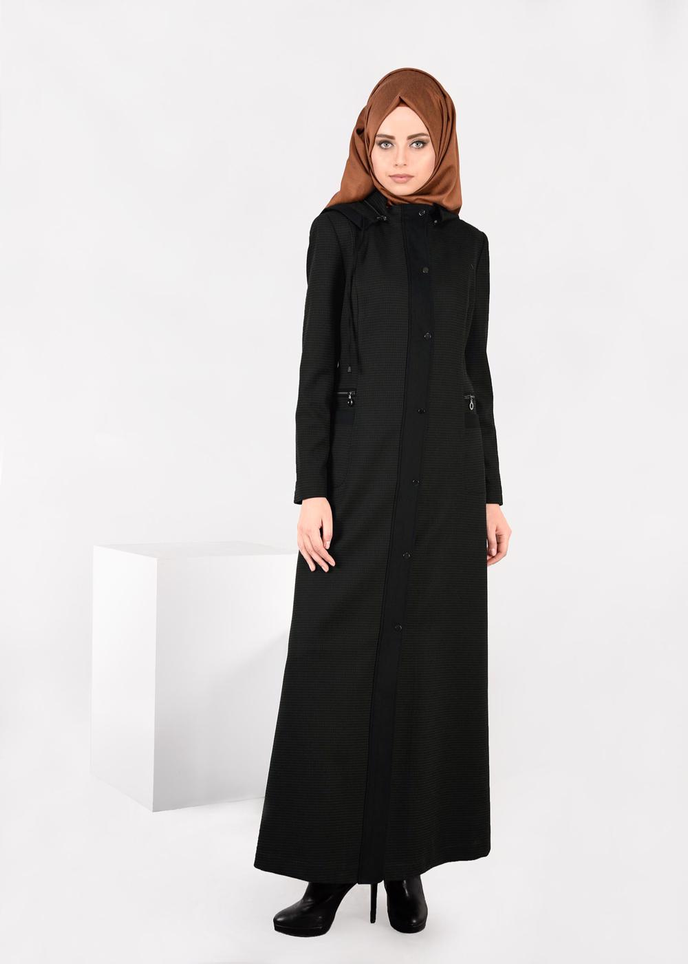 Tesettür giyim KAHVE PÖTİKARE KAPÜŞONLU PARDESÜ 1883