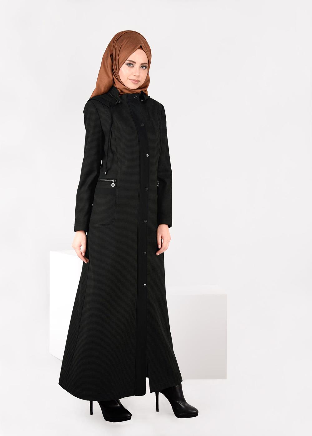 Tesettür giyim KAHVE PÖTİKARE KAPÜŞONLU PARDESÜ 1883