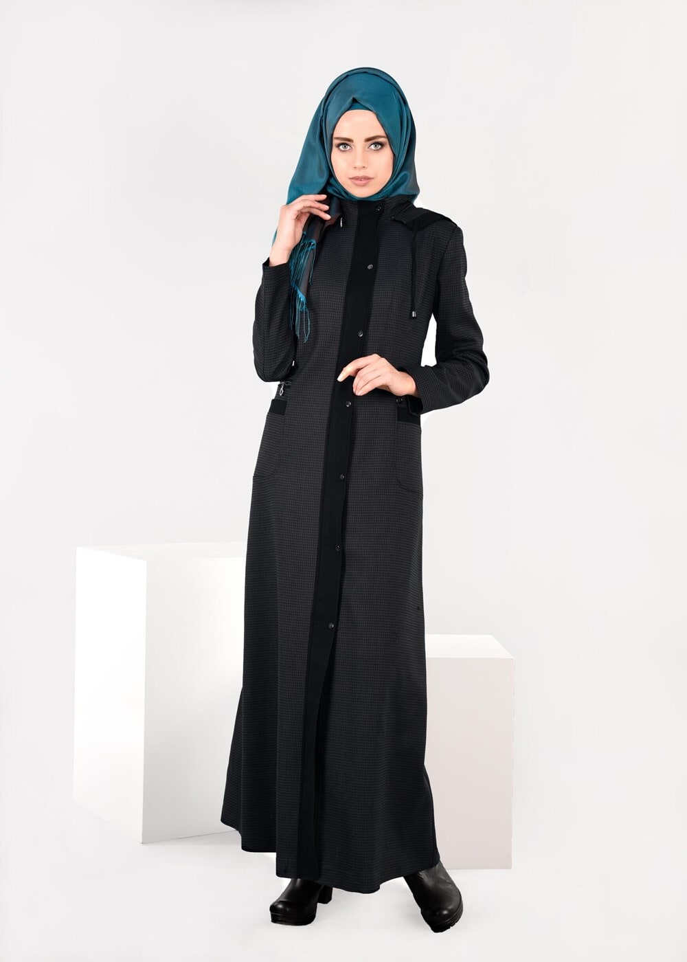 Tesettür giyim KAHVE PÖTİKARE KAPÜŞONLU PARDESÜ 1883