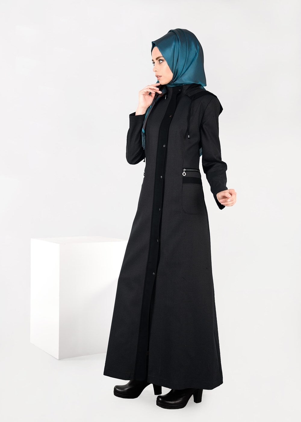 Tesettür giyim KAHVE PÖTİKARE KAPÜŞONLU PARDESÜ 1883