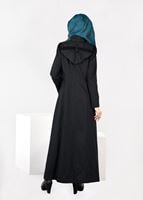 Tesettür giyim KAHVE PÖTİKARE KAPÜŞONLU PARDESÜ 1883