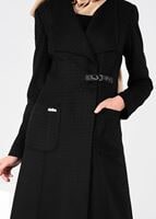 Tesettür giyim SİYAH KEMER DETAYLI KRUVAZE PARDESÜ 1885