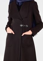 Tesettür giyim KAHVE KEMER DETAYLI KRUVAZE PARDESÜ 1885